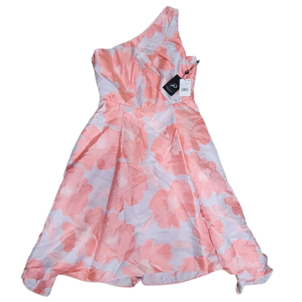 Adrianna Papell Coral Floral Jacquard One-Shoulder Cocktail Dress Size 4 NWT